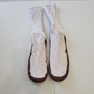 Acorn Slipper Socks Mens Size 12-13 Brown Suede Leather Sole Moc House Shoes